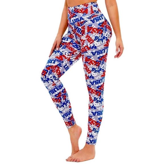 GayHay Pants - High Waisted USA Print Yoga Leggings Size Small/Medium